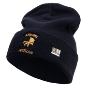 Licensed 17th Airborne Division Veteran Embroidered 12 Inch Long Knitted Beanie - Navy OSFM