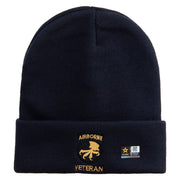 Licensed 17th Airborne Division Veteran Embroidered 12 Inch Long Knitted Beanie - Navy OSFM