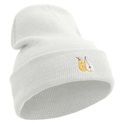 Pear Embroidered 12 inch Acrylic Cuffed Long Beanie - White OSFM