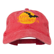 Happy Halloween Full Moon Embroidered Washed Dyed Cap