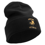 Licensed 17th Airborne Division Veteran Embroidered 12 Inch Long Knitted Beanie - Black OSFM