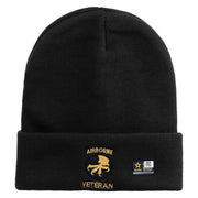 Licensed 17th Airborne Division Veteran Embroidered 12 Inch Long Knitted Beanie - Black OSFM