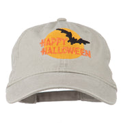 Happy Halloween Full Moon Embroidered Washed Dyed Cap