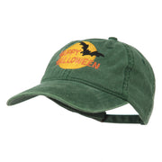 Happy Halloween Full Moon Embroidered Washed Dyed Cap