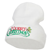 Merry Christmas Mistletoe Embroidered Long Beanie