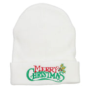 Merry Christmas Mistletoe Embroidered Long Beanie