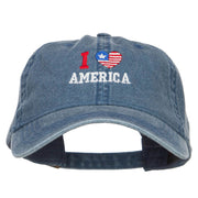 I Love America Embroidered Washed Cap