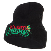 Merry Christmas Mistletoe Embroidered Long Beanie