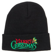 Merry Christmas Mistletoe Embroidered Long Beanie