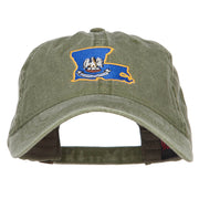 Louisiana State Flag Map Embroidered Washed Cap