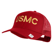USMC Letter Embroidered Solid Cotton Twill Mesh Prostyle Cap - Red OSFM