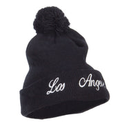 Los Angeles Embroidered Pom Cuff Beanie