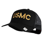 USMC Letter Embroidered Solid Cotton Twill Mesh Prostyle Cap - Black OSFM