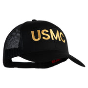 USMC Letter Embroidered Solid Cotton Twill Mesh Prostyle Cap - Black OSFM