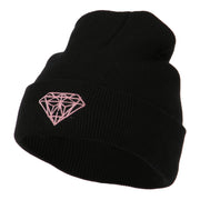 Light Pink Diamond Embroidered Long Cuff Beanie