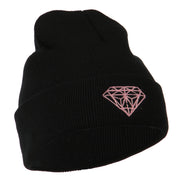 Light Pink Diamond Embroidered Long Cuff Beanie