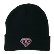 Light Pink Diamond Embroidered Long Cuff Beanie