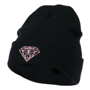 Light Pink Diamond Embroidered Long Cuff Beanie