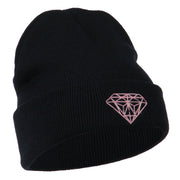 Light Pink Diamond Embroidered Long Cuff Beanie