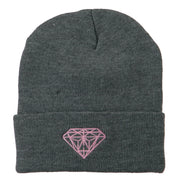 Light Pink Diamond Embroidered Long Cuff Beanie