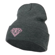 Light Pink Diamond Embroidered Long Cuff Beanie