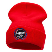 Happy Labor Day Embroidered 12 Inch Long Knitted Beanie