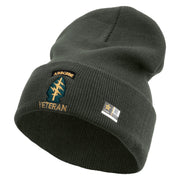 Licensed 1st Special Forces Command Veteran Embroidered 12 Inch Long Knitted Beanie - DK-Grey OSFM