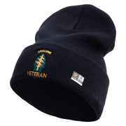 Licensed 1st Special Forces Command Veteran Embroidered 12 Inch Long Knitted Beanie - Navy OSFM