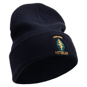 Licensed 1st Special Forces Command Veteran Embroidered 12 Inch Long Knitted Beanie - Navy OSFM