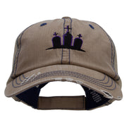 Halloween Tombstones Embroidered Low Profile Special Cotton Mesh Cap - Khaki OSFM