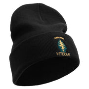 Licensed 1st Special Forces Command Veteran Embroidered 12 Inch Long Knitted Beanie - Black OSFM