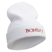 Bonsai Embroidered 12 Inch Long Knitted Beanie - White OSFM