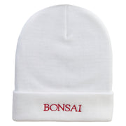 Bonsai Embroidered 12 Inch Long Knitted Beanie - White OSFM