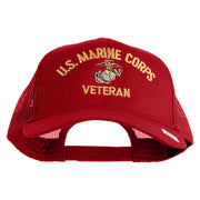 US Marine Corps Veteran Design Embroidered Solid Cotton Twill Mesh Prostyle Cap - Red OSFM