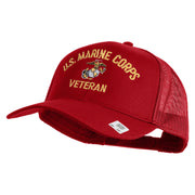 US Marine Corps Veteran Design Embroidered Solid Cotton Twill Mesh Prostyle Cap - Red OSFM