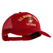 US Marine Corps Veteran Design Embroidered Solid Cotton Twill Mesh Prostyle Cap - Red OSFM