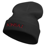 Bonsai Embroidered 12 Inch Long Knitted Beanie - Black OSFM