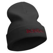 Bonsai Embroidered 12 Inch Long Knitted Beanie - Black OSFM