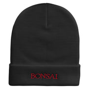 Bonsai Embroidered 12 Inch Long Knitted Beanie - Black OSFM