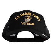 US Marine Corps Veteran Design Embroidered Solid Cotton Twill Mesh Prostyle Cap - Black OSFM