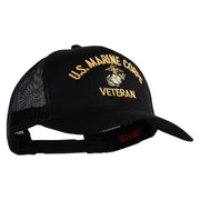 US Marine Corps Veteran Design Embroidered Solid Cotton Twill Mesh Prostyle Cap - Black OSFM