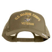 US Marine Corps Veteran Design Embroidered Solid Cotton Twill Mesh Prostyle Cap - Khaki OSFM