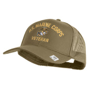 US Marine Corps Veteran Design Embroidered Solid Cotton Twill Mesh Prostyle Cap - Khaki OSFM