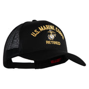 US Marine Corps Retired Design Embroidered Solid Cotton Twill Mesh Prostyle Cap - Black OSFM