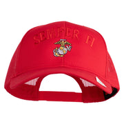 US Marine Semper Fidelis Design Embroidered Solid Cotton Twill Mesh Prostyle Cap - Red OSFM