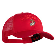 US Marine Semper Fidelis Design Embroidered Solid Cotton Twill Mesh Prostyle Cap - Red OSFM
