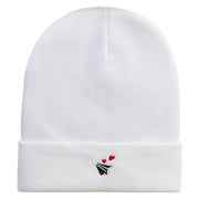 Paper Airplane Hearts Embroidered 12 Inch Long Knitted Beanie - White OSFM