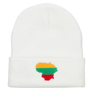 Lithuania Flag Map Embroidered Long Beanie