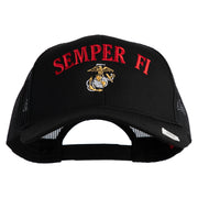 US Marine Semper Fidelis Design Embroidered Solid Cotton Twill Mesh Prostyle Cap - Black OSFM