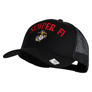 US Marine Semper Fidelis Design Embroidered Solid Cotton Twill Mesh Prostyle Cap - Black OSFM